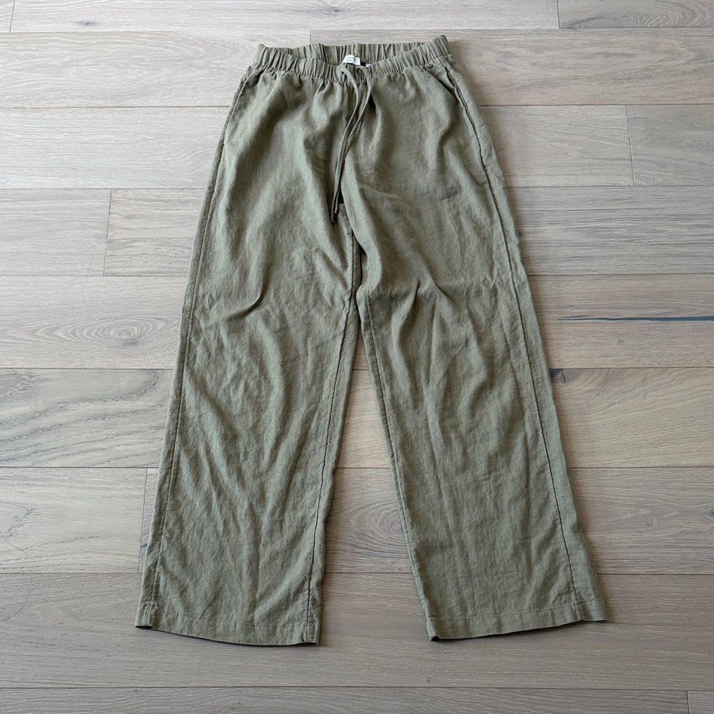 Aritzia Olive Drawstring Wide-Leg Chinos